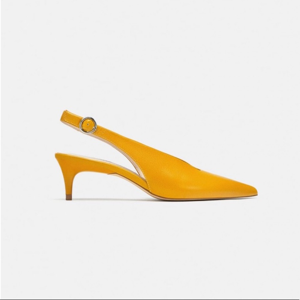 LAST NWT ZARA 100%COW LEATHER SLINGBACK KITTEN HEEL POINTED SHOES - Picture 8 of 14